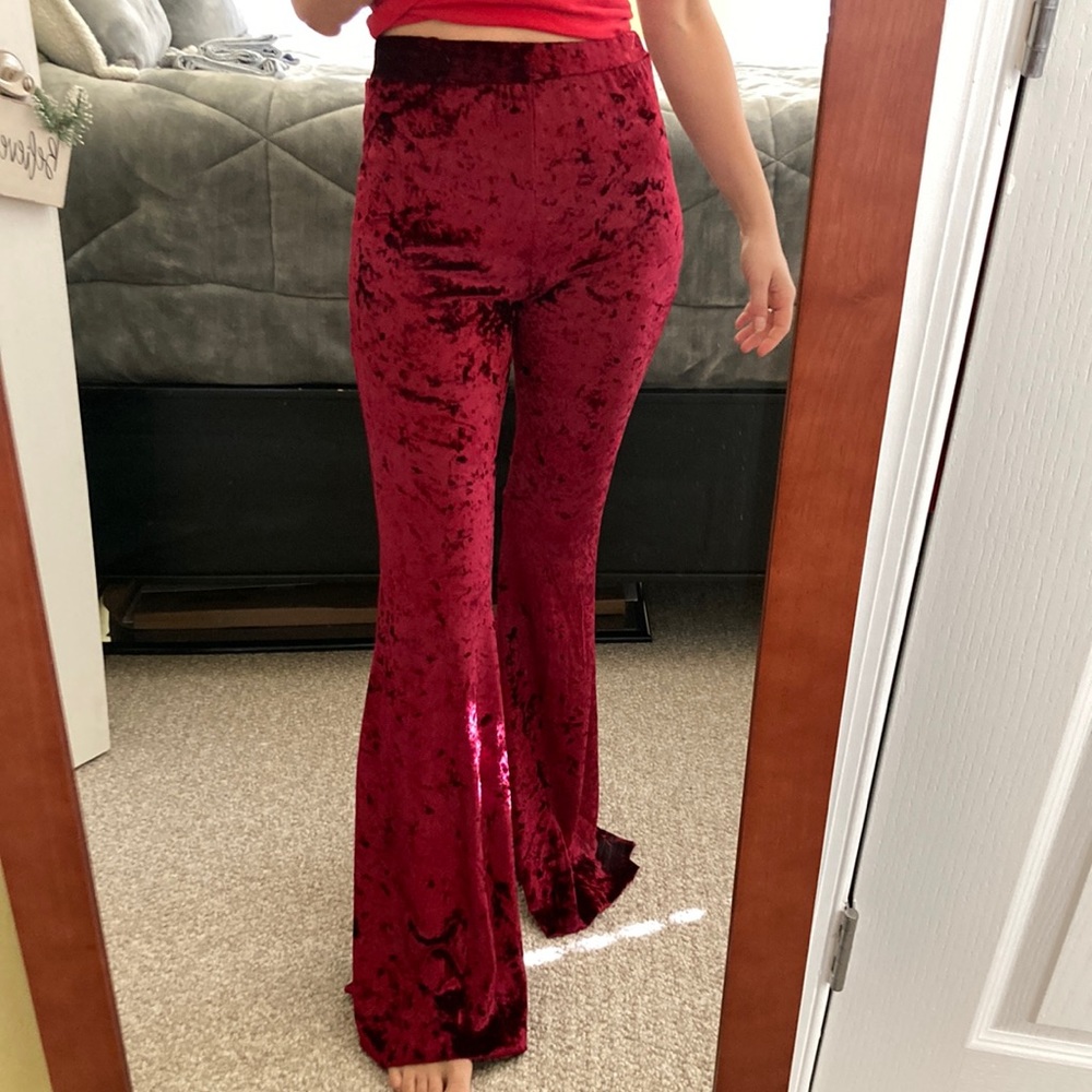Saints & Hearts Red Velvet Flare Pants